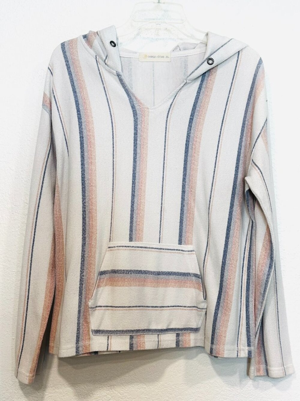 Ocean Drive Baja Pullover Hoodie Top Striped Soft Comfort Kangaroo Pocket Sz XL